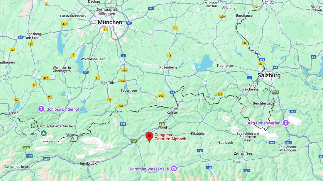 Google Maps mit der Ansicht wo sich das Kongress Center Alpbach befindet